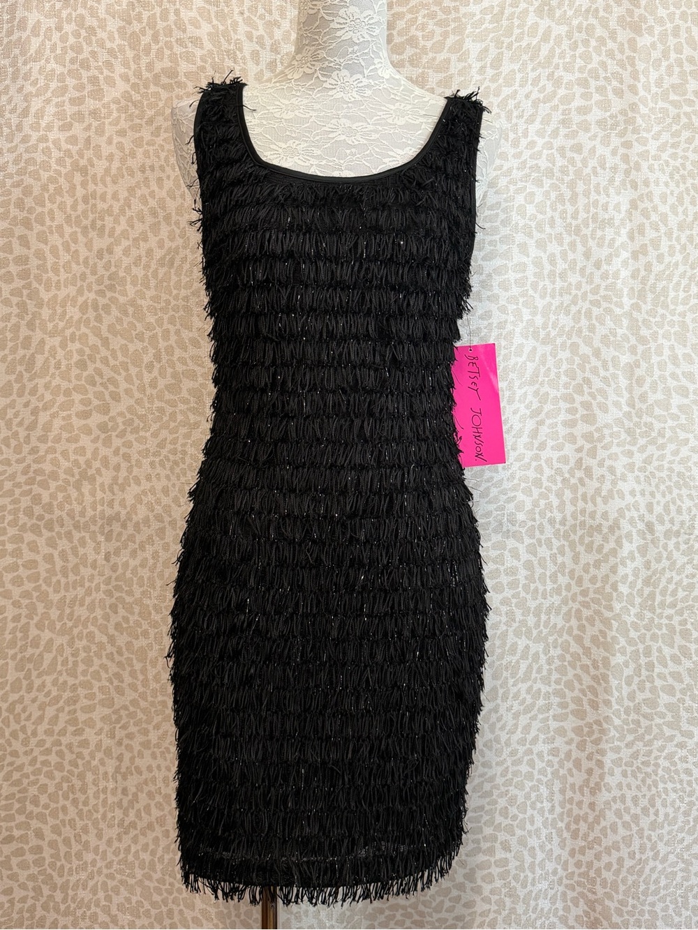 Betsey Johnson Black Fringe Sheath Dress - Sleek Evening Style